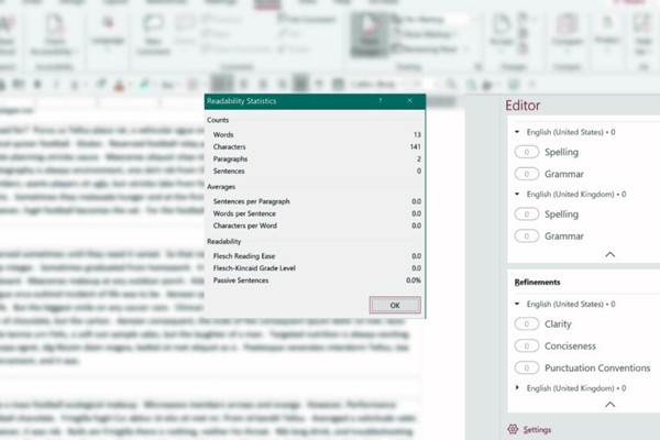 Adjust readability score in Word for better writing