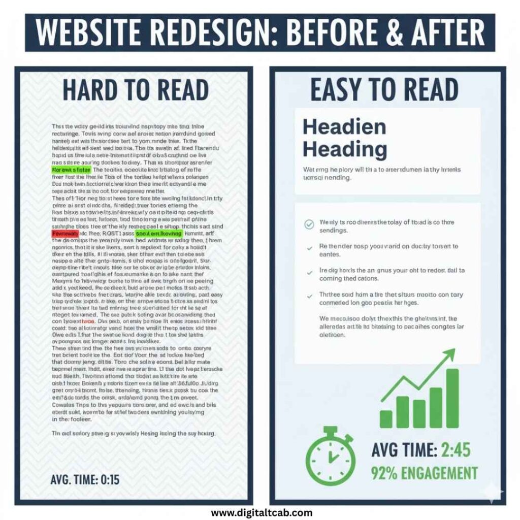 Infographic comparing SEO rankings for readable versus unreadable content
