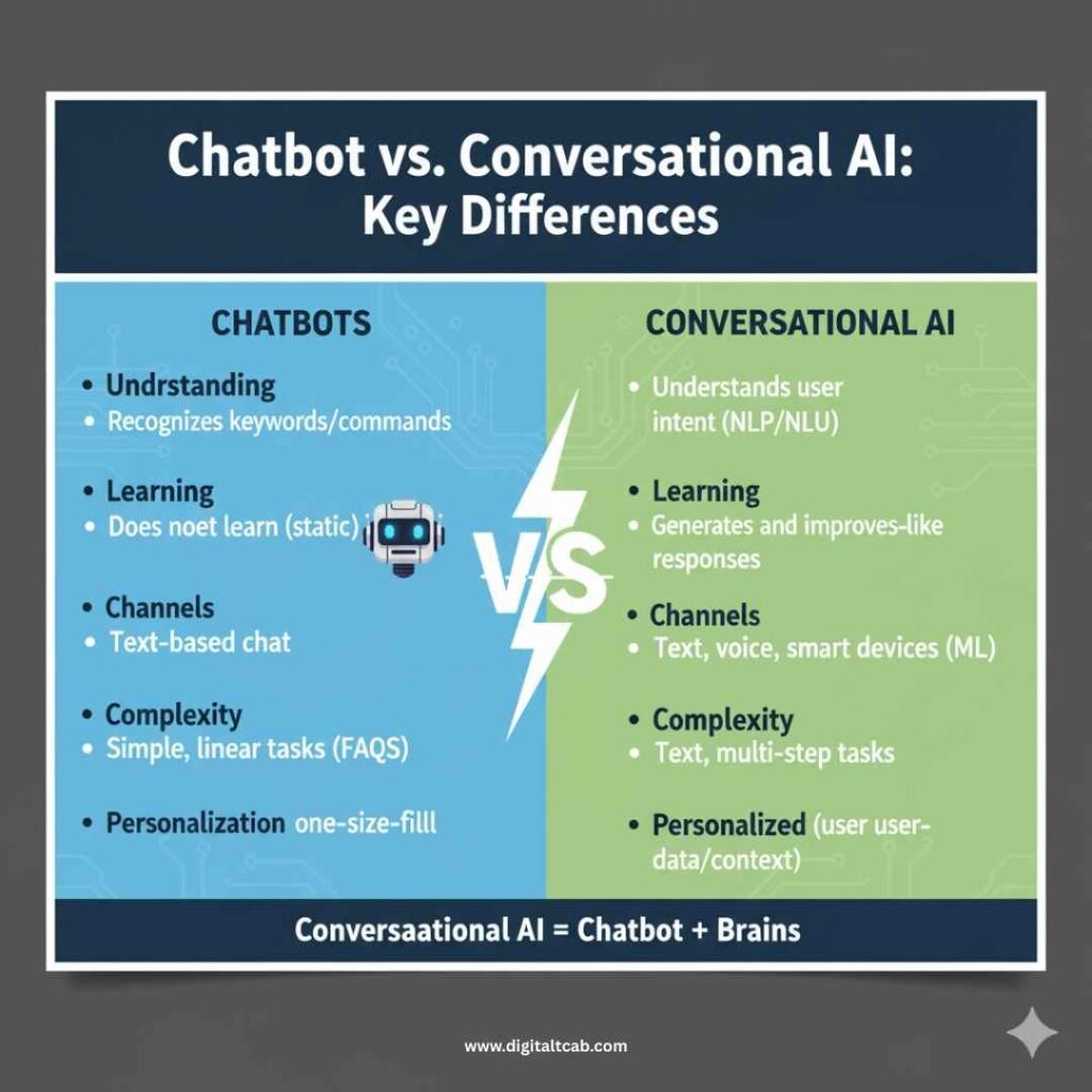 Key Differences Between Chatbots and Conversational AI
