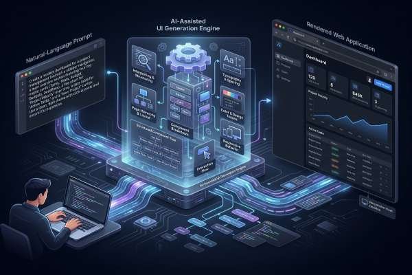 AI converting natural language prompt into a complete web user interface